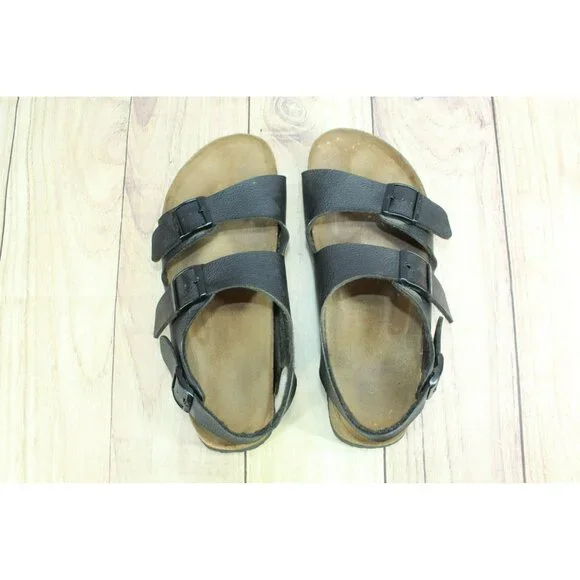 *Birkenstock Milano Black Leather Adjustable Double Buckle Sandals Size 12 Inch. - Picture 8 of 9